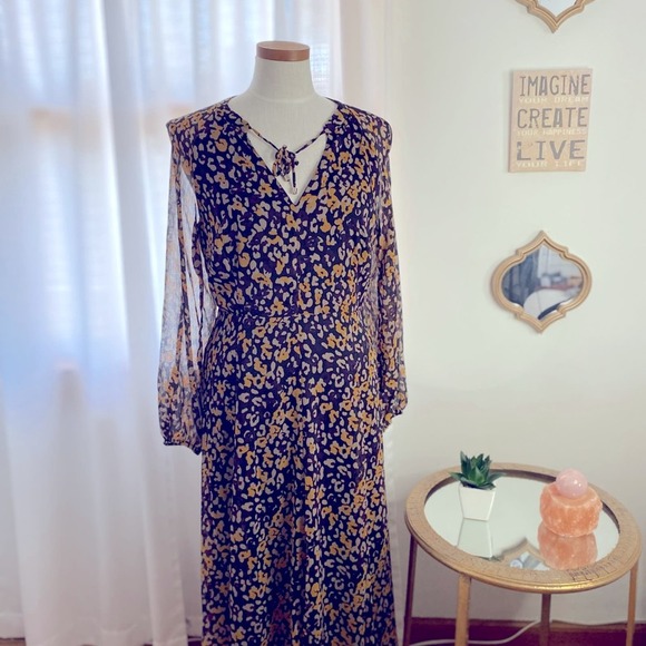 Flowy blouson sleeve midi Chiffon dress - Picture 3 of 5